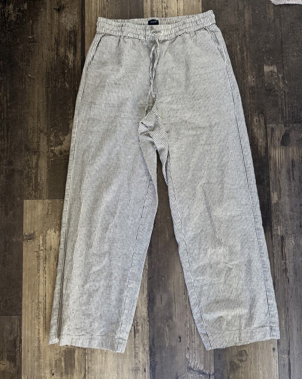 J.Crew Women’s Size 4 Linen Cotton Navy Cream Striped Drawstring Pants